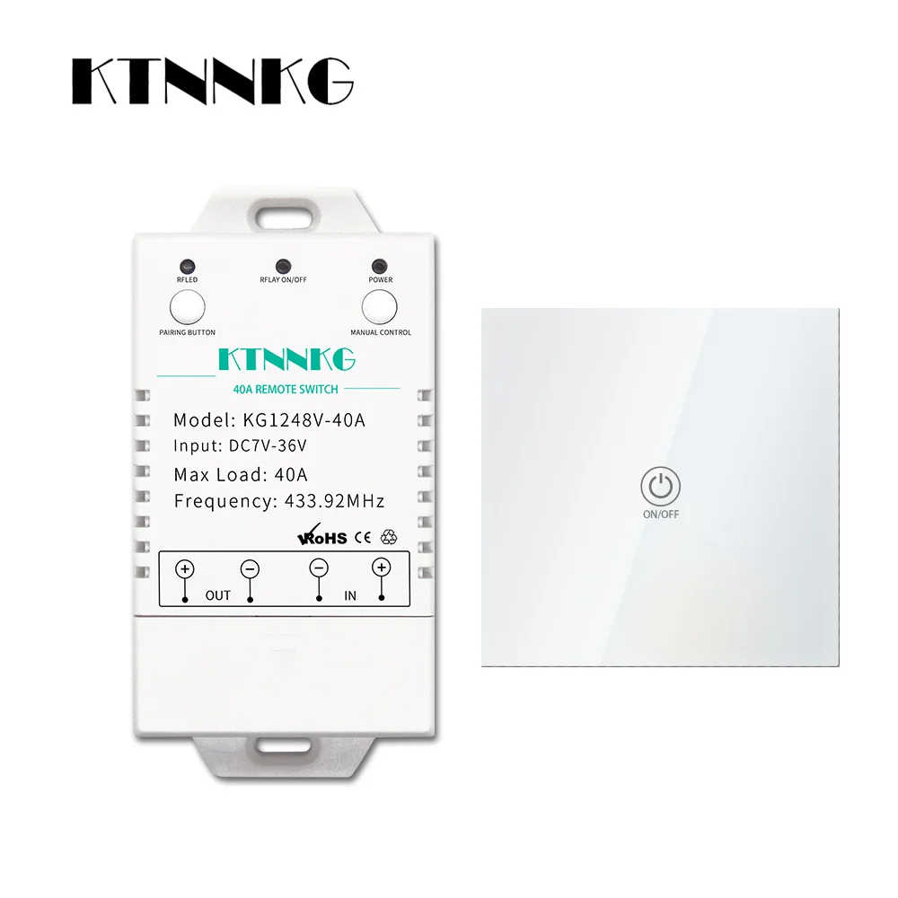 

DC7-36V KTNNKG 40A relay remote control switch with wall touch transmitter for controlling high-power appliances up to 4000W
