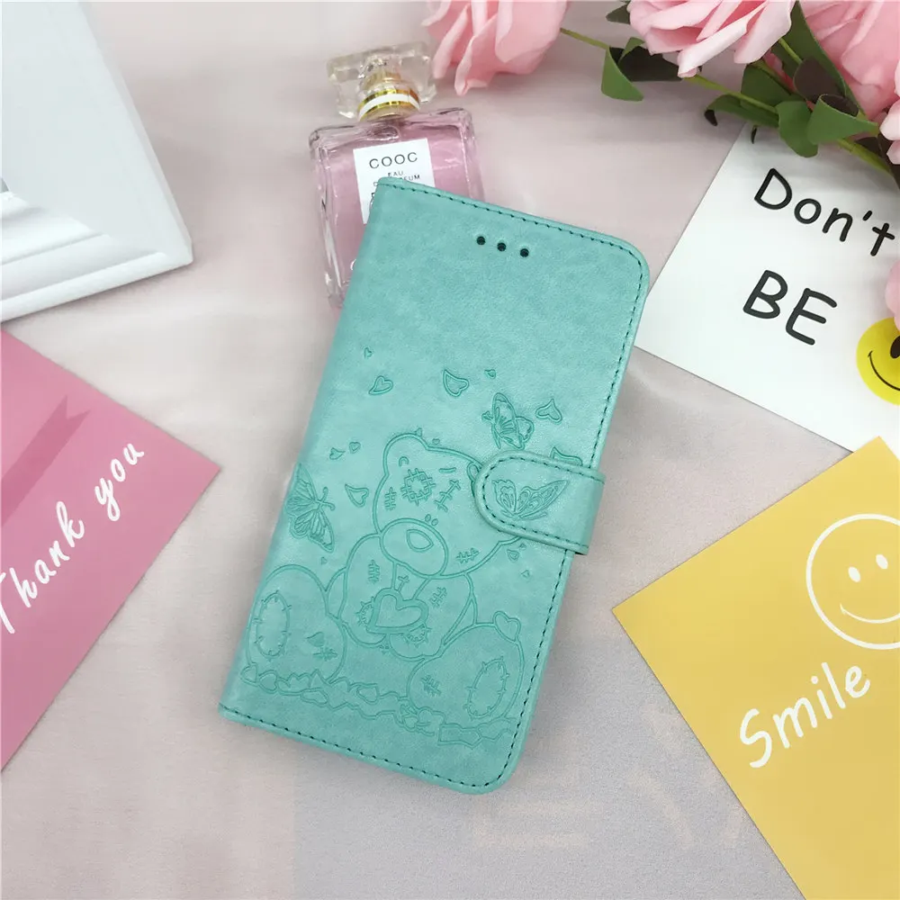 Чехол-книжка с откидной крышкой для huawei P20 Lite P30 Pro Honor 8A 8S 10 Lite P Smart Y6 Y7 Y5 Y9 Prime Роскошный чехол-кошелек с медведем