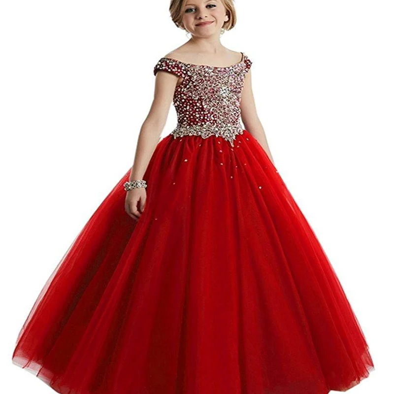 Пышные Платья с цветочным узором для девочек; платье для причастия для девочек; детская официальная одежда для свадьбы; элегантные капли с блестками для девочек