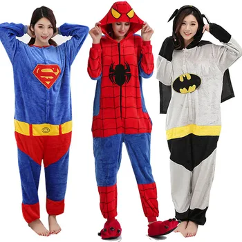 

Kigurumi Pajamas Adult Onesies Women Men Couple Flannel Family Superman Batman Spiderman Pijamas Jumpsuits Winter Pyjamas