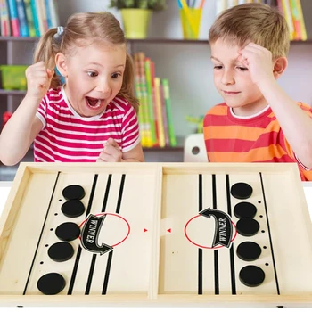 

2 in 1 Ice Hockey Game Family Table Ice Hockey Game Fast Sling Puck Game Interactive Catapult Chess for Household Parties
