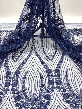 

Fashion African Lace Fabric High Quality Royal Blue Lace Nigerian Lace Fabric 2020 High Quality Handmade Lace With Beaded 5yards