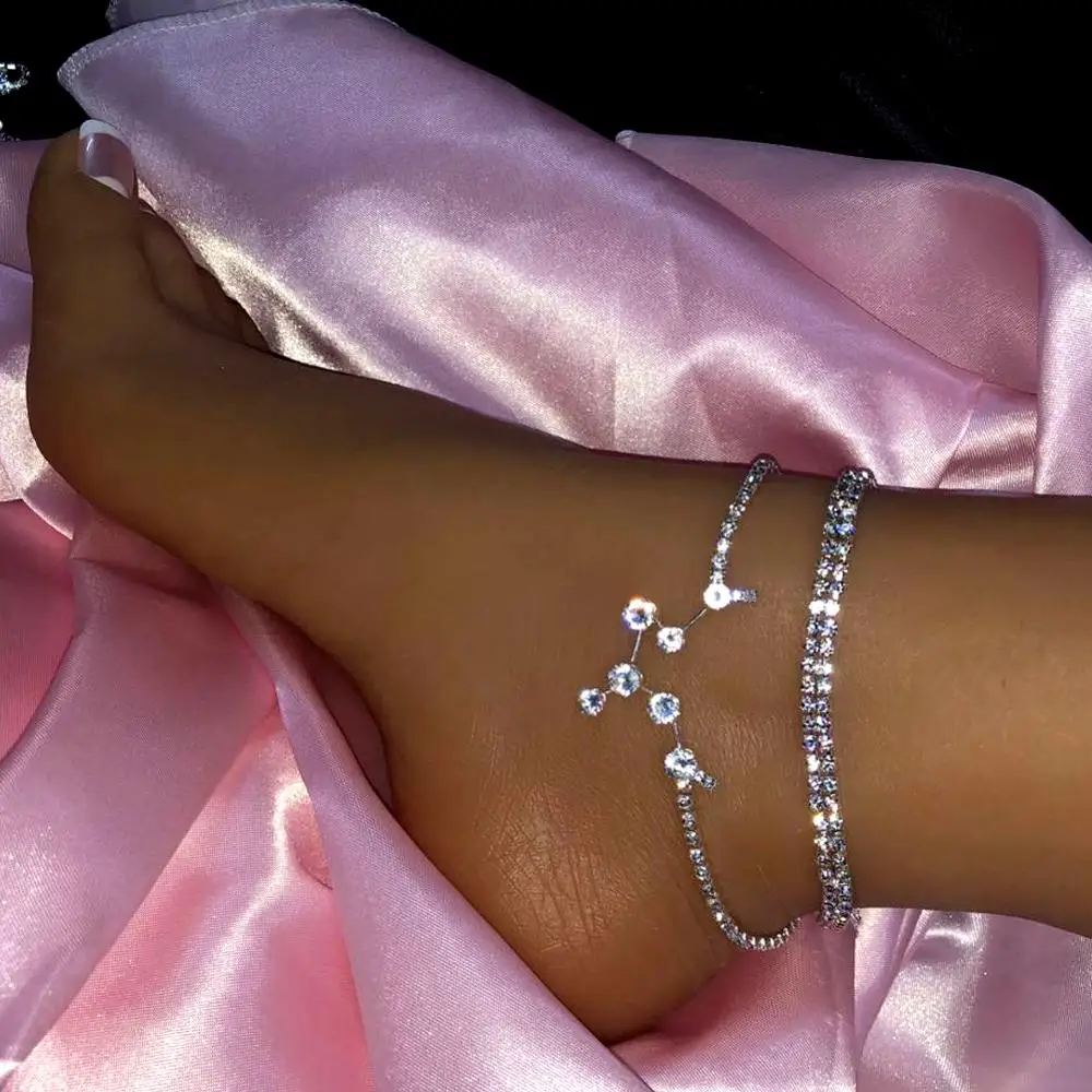 StoneFans Fashion 12 Zodiac Constellation Anklets For Women Shining Crystal Anklet Bracelet Bohemian Jewelry Gift Girls StoneFans Fashion 12 Zodiac Constellation Anklets For Women Shining Crystal Anklet Bracelet Bohemian Jewelry Gift Girls
