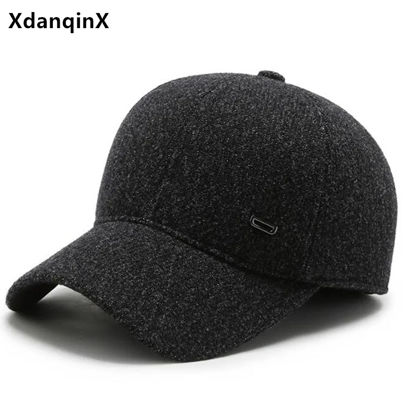 

XdanqinX Winter Warm Baseball Caps For Men Thickened Thermal Earmuffs Hat Adjustable Size Men's Brand Hats Snapback Cap Dad Cap