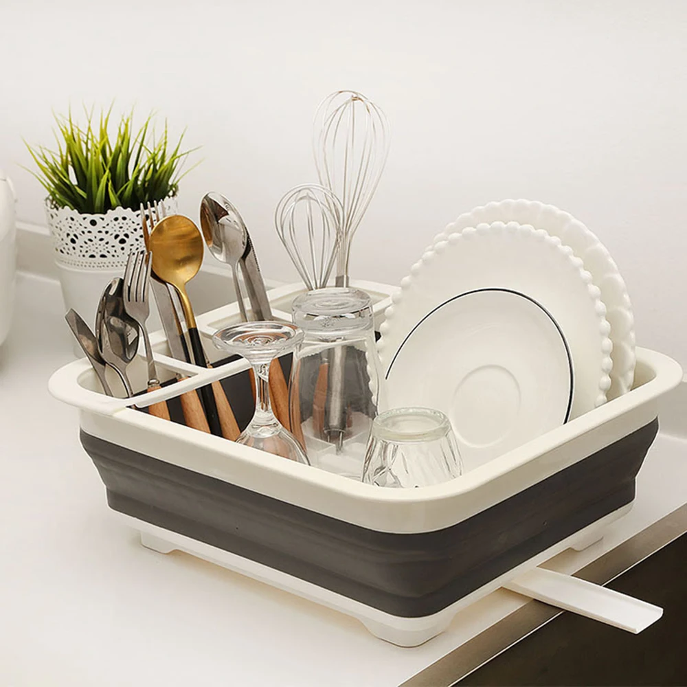 

Kitchen Accessories Dish Rack Set Dish Cutlery Cup Rack With Tray Steel Drain Bowl Rack Kitchen Shelf Folding Dish Rack Drainer