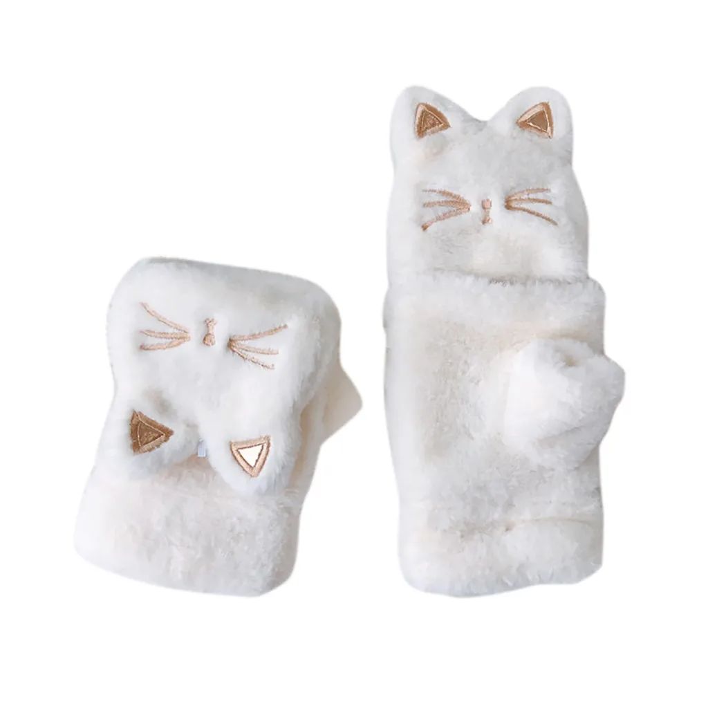 Модные зимние перчатки для женщин, зимние милые теплые флисовые утепленные плюшевые перчатки с рисунком кошки, зимние#4