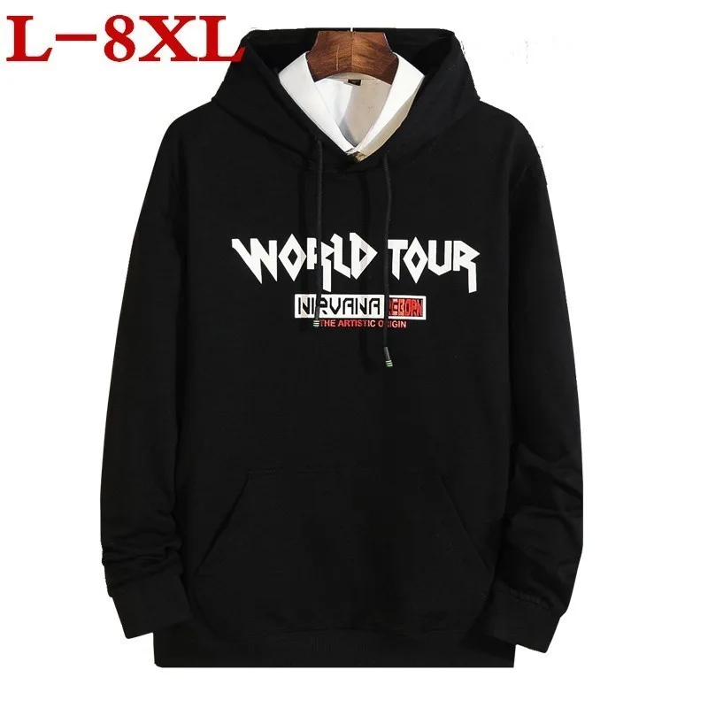 plus size 8XL 7XL Hot Sale Plus Size Leisure Autumn Cotton Long Sleeved Male T-shirt Fashion Brand Men's T Shirt Pattern Hoodie | Мужская