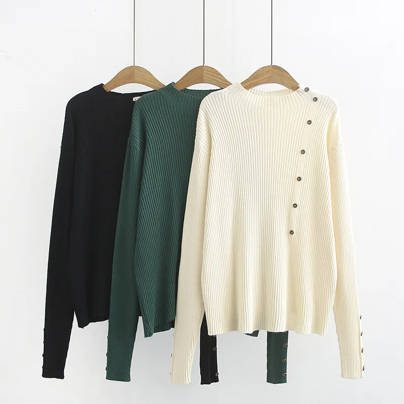 

Fat Mm Wearable Korean-style Slimming Plus-sized Side Edge Button Half-Turtle-Neck Sweater Autumn And Winter Base Shirt Ls-9049