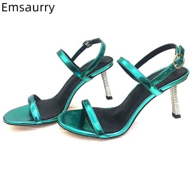 

Hot Sell Narrow Band Sandals Woman One Strap Thin Square High Metal Heel Walking Footwear Comfy Big Size Woman Sandals 35-43