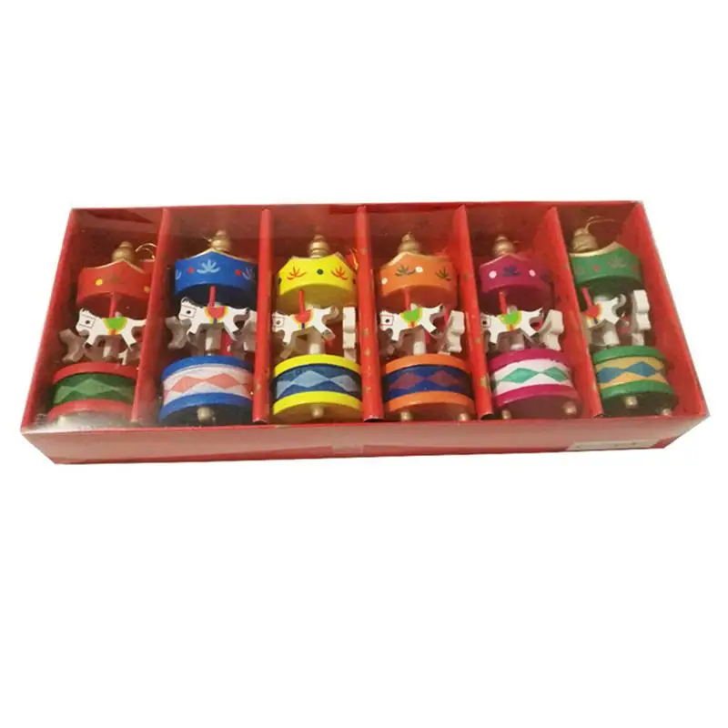 

6 pieces/pack Christmas Decorations On Tree Hanging Christmas Tree Ornaments Beautiful Wooden Carousel