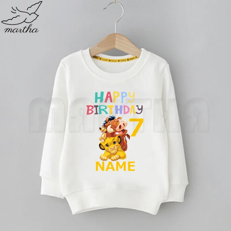 Kids Funny Happy Birthday Lion King Simba Number Print Sweatshirt Solid Color Hoodies Fashion Boys Girls Long Sleeve Sweatshirt