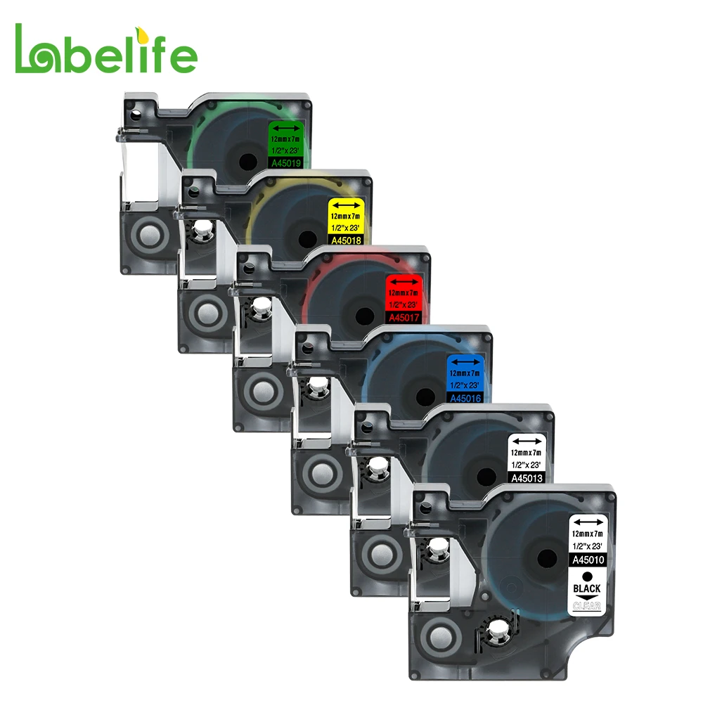 Labelife 6 упаковок 12 мм комбинированный набор 45010 45013 45016 45017 45018 45019 совместимый с DYMO D1