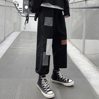 

Men Patchwork Harajuku Cargo Pants 2019 Mens Korean Fashions Black Sweatpants Joggers Male Designer Casual Harem Pants For Male