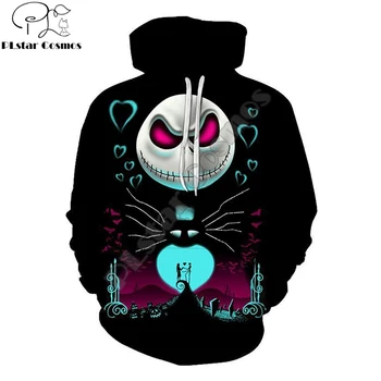 

2019 Vintage Fashion 3d Hoodie Black 3D Halloween Skull Jack Printed Black Loose Fitted Unisex Hoodie streetwear sudadera hombre