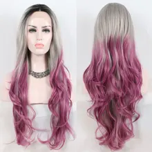 Бомба Черный корни серый/фиолетовый объемная волна синтетические 13*3 Синтетические волосы на кружеве парик термостойкие волокна для волос, свободные резинки для волос для разъема для вечерние парик