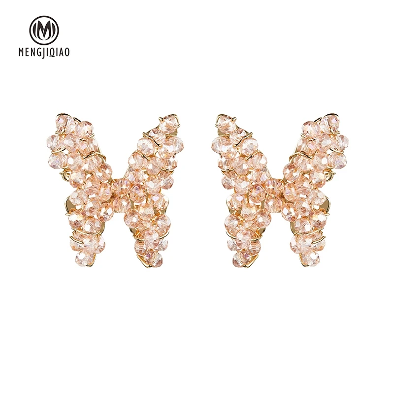 MENGJIQIAO новые элегантные серьги-гвоздики ручной работы с кристаллами в виде бабочки для женщин и девушек, модные вечерние ювелирные изделия в виде Букле д 'орели, подарки