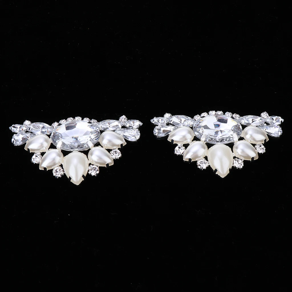 2x  Bridal Wedding Shoes Decorative Diamante Flower High Heel Shoe Clips Charms Decor Faux Pearl Shoe Buckle