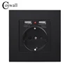 COSWALL Wall Socket Grounded Children Protective Door, EU Russia Spain Outlet With 2.1A Dual USB Charging Black White PC Panel ► Photo 1/6