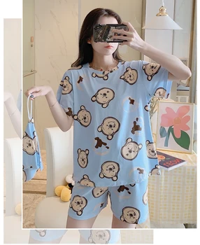 

2020 cotton summer new pajamas women's short sleeves + shorts delivery bag summer sweet lovely home clothes suit casual girl