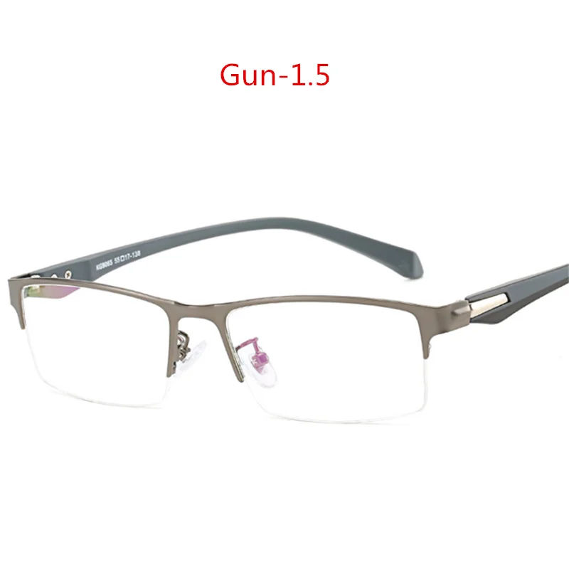 UVLAIK, мужские очки для близорукости, мужские деловые металлические близорукие очки, новинка, полуоправа с градусом, сплав оправа для очков - Цвет оправы: GUN-150