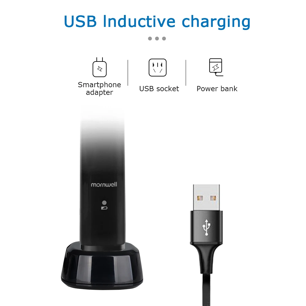 Звуковая зубная щетка USB электрическая зубная щетка 2 сменные насадки для зубной щетки Электрическая зубная щетка USB заряжаемая для взрослых Водонепроницаемая IPX7