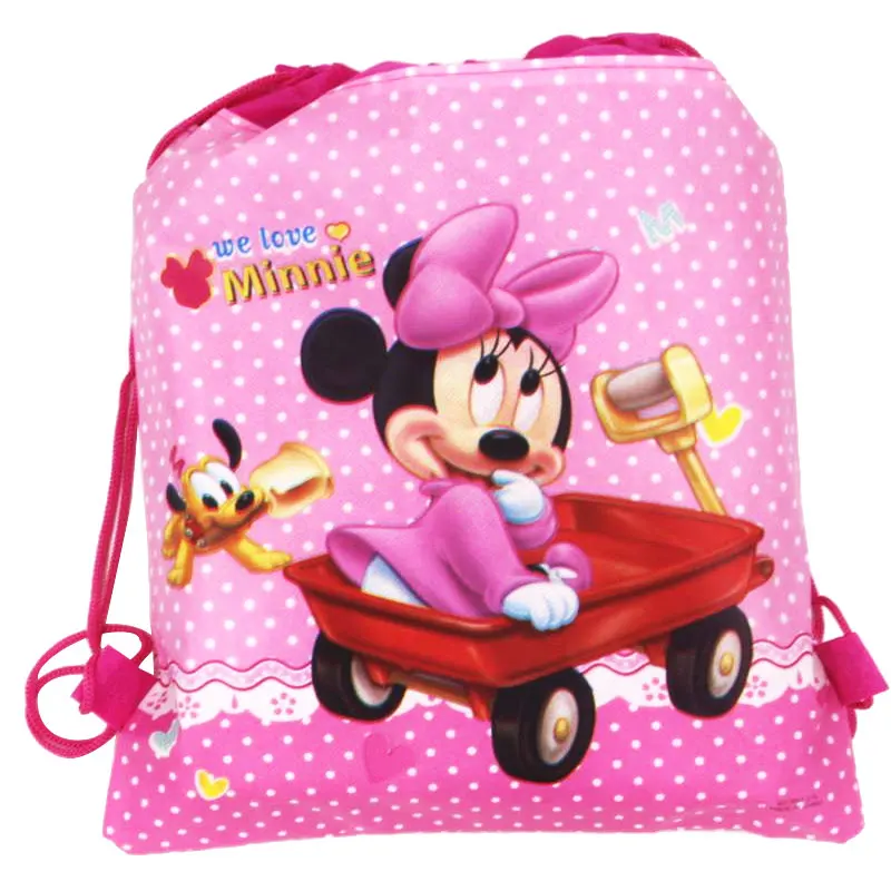 Высокое качество 34 см x 27 см, сумка на шнурке с Минни Маус, детская школьная сумка для путешествий, тканевый рюкзак, женская сумка для покупок из нетканого материала, поставка