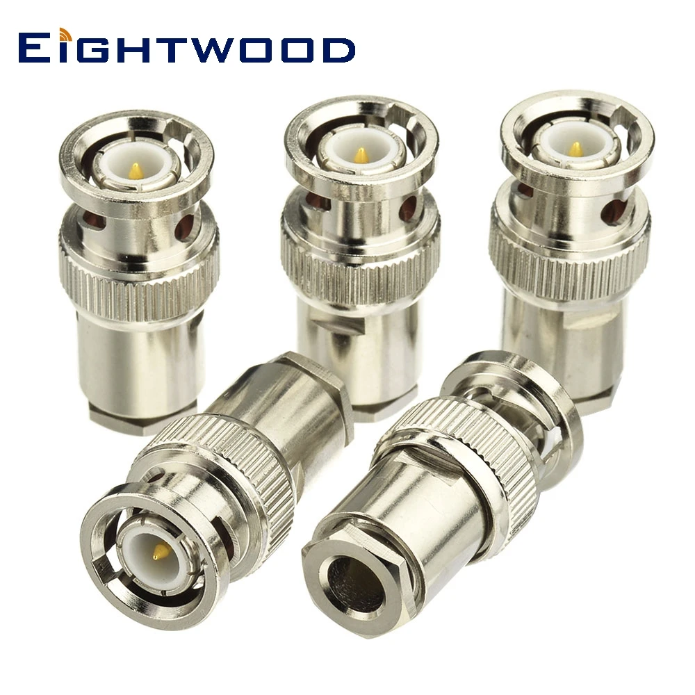 

Eightwood 5PCS BNC Clamp Plug Male RF Coaxial Connector Adapter for LMR-195 RG142 RG400 RG58 Cable