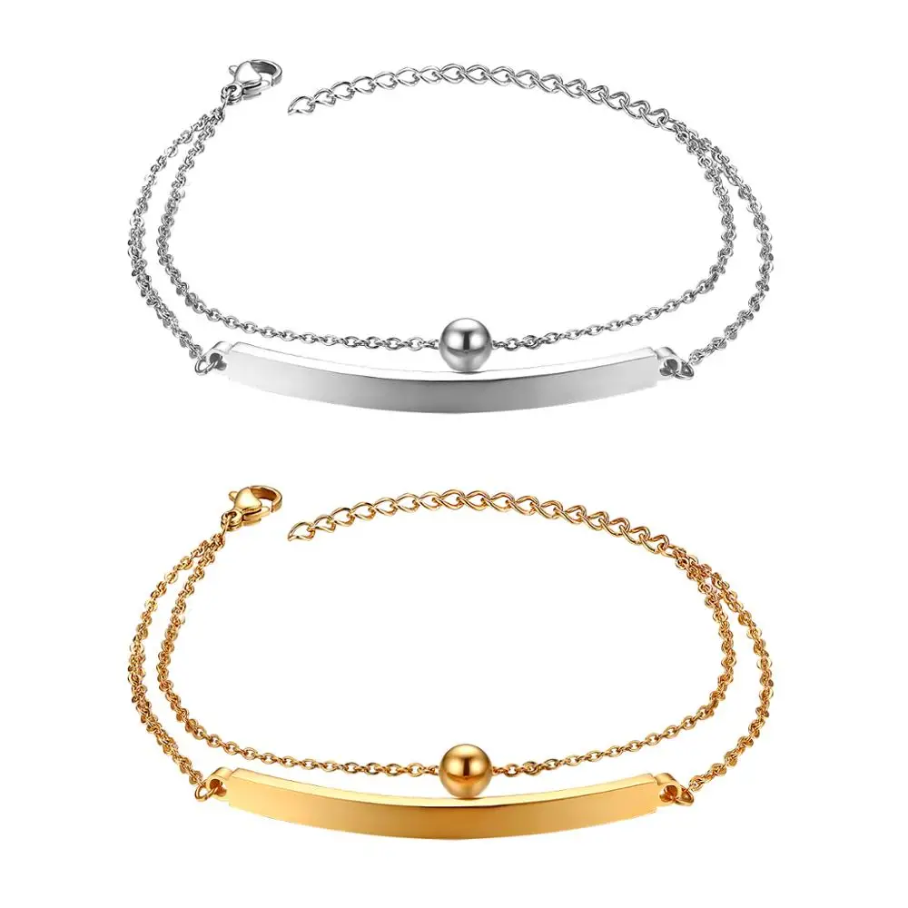 

BONISKISS 2020 Simple Women's Multi-layer Bracelet Chain Stainless Steel Female Bracelet Anklet Adjustable Free Engraving Gifts