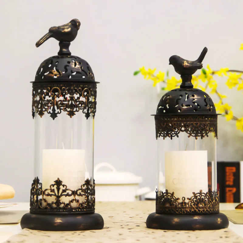 Windproof Brass Glass Candle Holder Vintage Luxury Outdoor Windproof