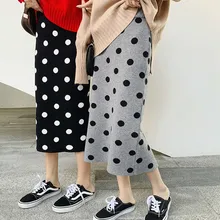 Модная женская юбка, осенняя, брендовая, с высокой талией, миди, элегантная, зимняя, в горошек, с принтом, Вязанная, женская, повседневная, эластичная, Женская юбка