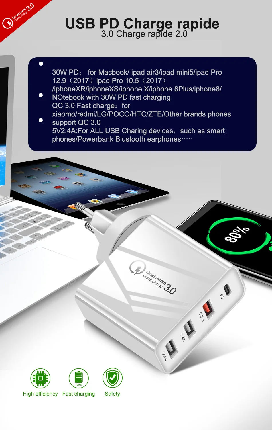 Олаф Quick Charge 3,0 зарядное устройство usb multi для iPhone X Xiaomi samsung S9 huawei QC4.0 QC3.0 QC C PD для быстрого настенного мобильный телефон Зарядное устройство