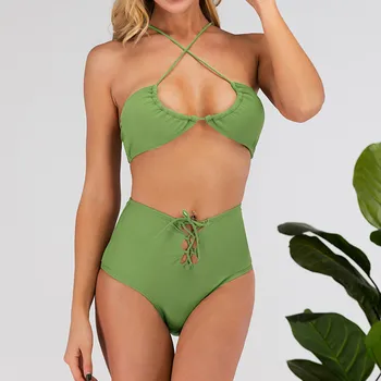 

Woman Bikini Swimsuit 2020 Women's Bikini Solid Set Swimsuit Two Piece Filled Bra Swimwear Beachwear Beachwear Biquini Feminino