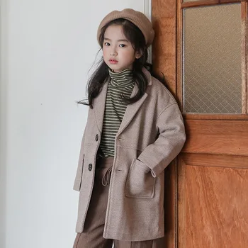 

fashion woolen coat 2020 autumn New Style girls coat teenager clothing Mid-length girls jacket girls Long Coat Kid's Clothes