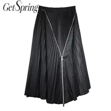 Getвесенняя Женская юбка с высокой талией, плиссированные юбки на молнии, длинные черные юбки трапециевидной формы, универсальные черные длинные юбки, Осень-зима