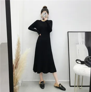 

WHCW CGDSR woman thick knitted autumn pollover warm casual 2020 new solid sweater dress women korean style winter jumper dresses