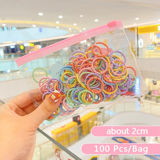 50/100 Pcs/Box New Children Cute Colors Soft Elastic Hair Bands Baby Girls Lovely Scrunchies Rubber Bands Kids Hair Accessories bear bag-8-100 Pcs