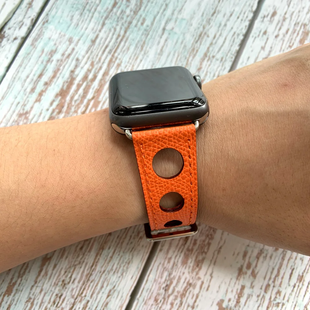 Ремешок браслет из натуральной кожи с отверстиями для Apple Watch 38 мм 40 42 44 ремешок