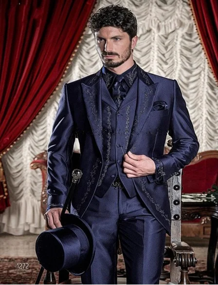 Picture style Classic Style White men Suit Embroidery Groom Tuxedos Groomsmen Mens Wedding Prom Suits Formal Suits Sets(Jacket+Pants+Vest - Цвет: Picture style