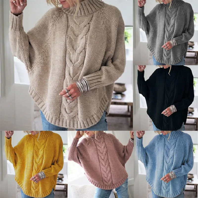 

Chtengiber Plus Size Casual Sweaters Women Solid Turtleneck Knitted Pullover Jumper Female Sweaters Tops Streetwear Pull Femme