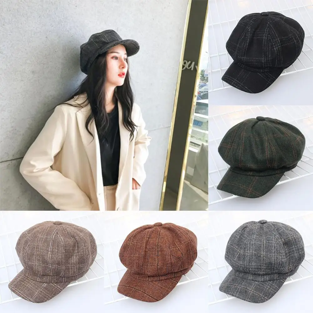 

Retro Autumn Winter Wool Beret Cap Women Plain Solid Octagonal Newsboy Cap Vintage Painter Artist Female Beret