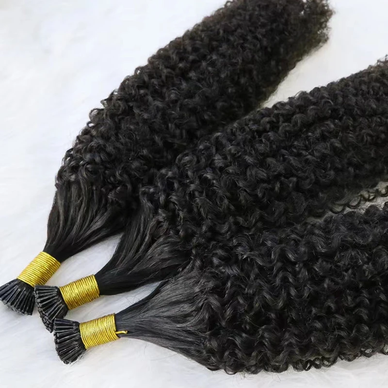 High Quality Chinese Kinky Curly Keratin Capsules Human Fusion Raw Virgin Hair Pre Bonded Deep Wave I Tip Human Hair Extensions