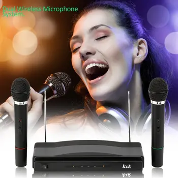 

75KHz Professional WIRELESS MICROPHONE SYSTEM Dual handheld microphone 2 channels karaoke stage
