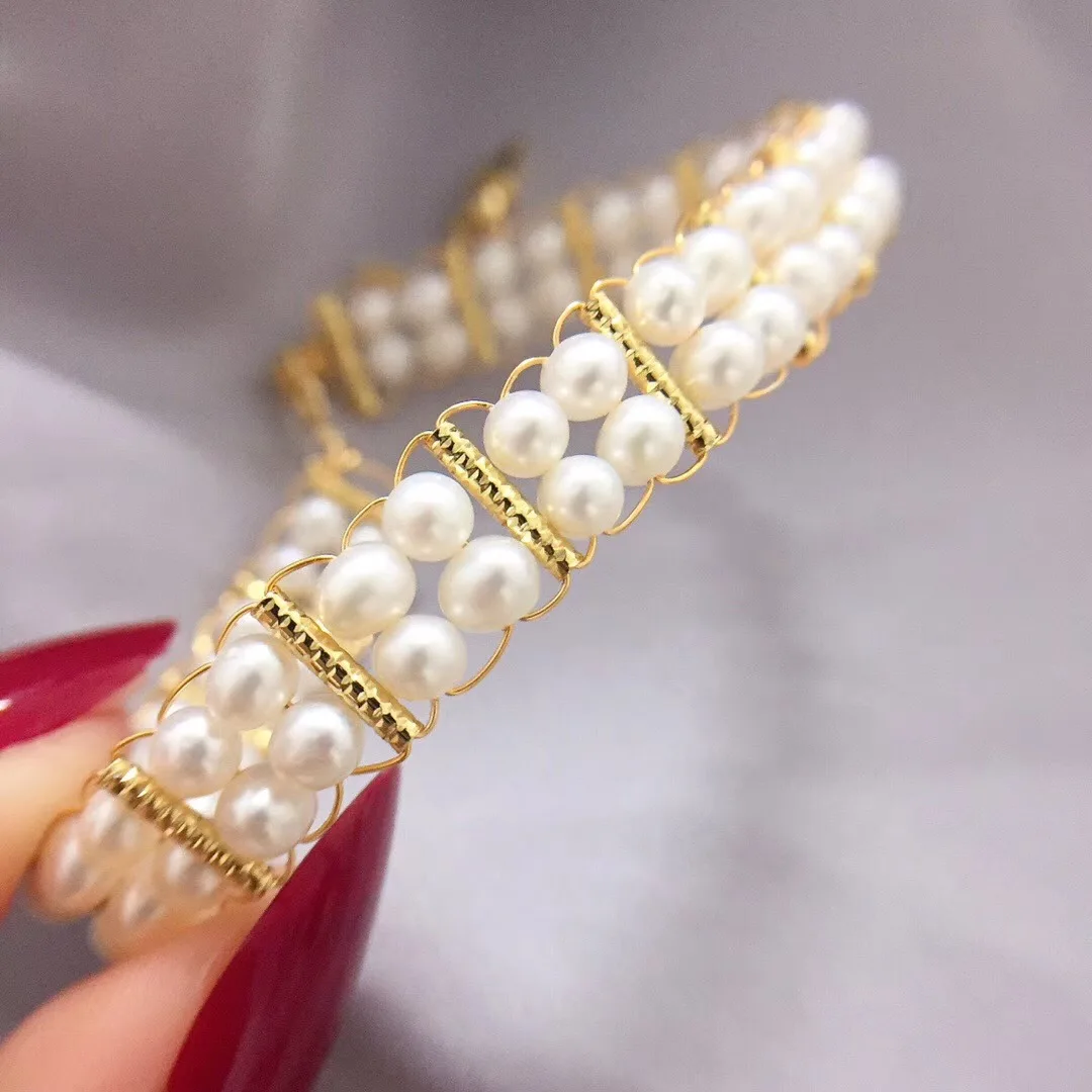 

Butterfly Home Hand-woven Wire Wound 14k Gold 3-4 round Glare Virgine Pearl Bracelets Ymss94m94abe