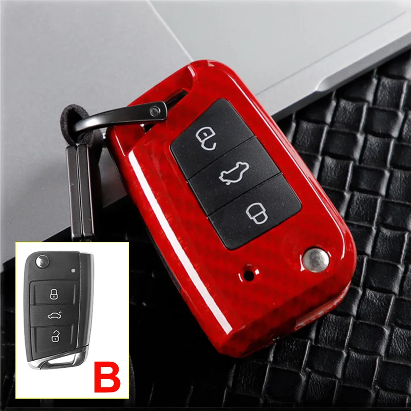 Цинковый сплав+ силиконовый чехол для ключей от машины чехол для Volkswagen VW Polo Tiguan Bora Passat Golf 7 MK7 Touran Beetle для Seat Leon Toledo - Название цвета: B Carbon Red