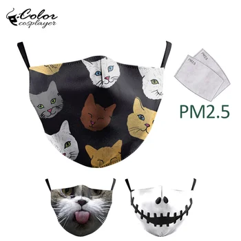 

Color Cosplayer Adult Cute Face Masks Cat Funny Print Mask Washable Reusable PM 2.5 Protective Dust Fabric Mask Outdoor Sporting