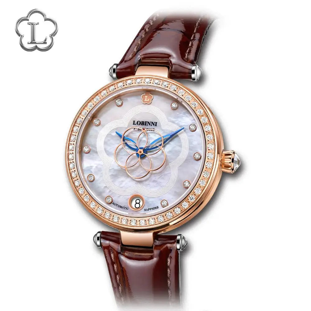 LOBINNI, швейцарские роскошные Брендовые женские механические Автоматические сапфировые часы, женские модные импортеры, водонепроницаемые часы