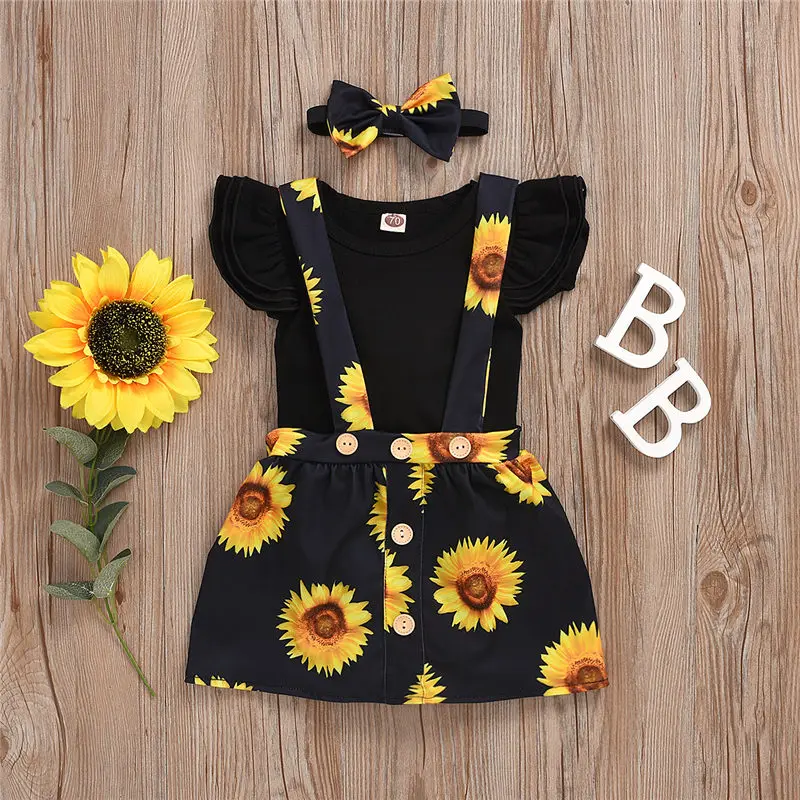 2020 summer sunflower baby girl clothes set  (4)
