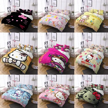 

Hello Kitty Pattern Bedding Set Cartoon 3d Bed Linen 3 pcs Twin Queen King Duvet Cover Sets Quilt cover pillowcase Bedclothes