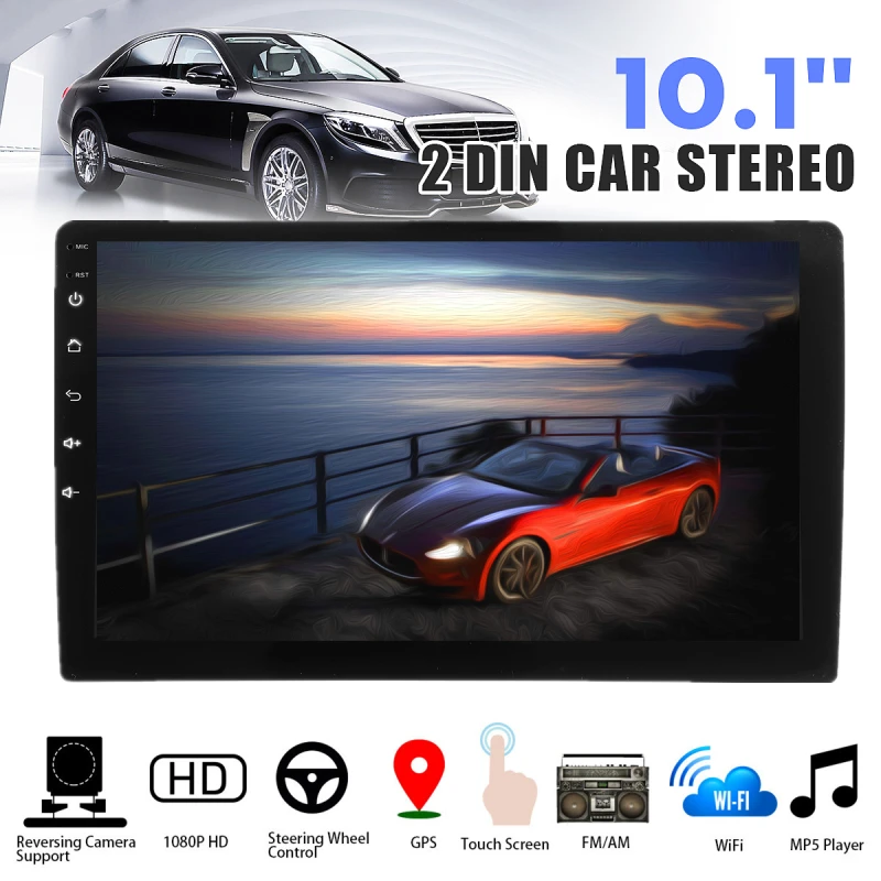 10.1'' 2 Din Android 8.1 Car Stereo Radio GPS Navigation 1+16G MP5 Player IPS 2.5D HD Touch Screen WIFI FM with Backup Carema