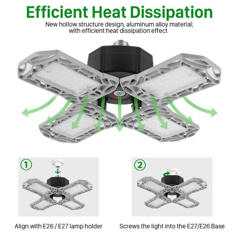120W 96LED 12000 к 80 Вт 144LED 8000k E26 гараж светильник тройной световой деформируемая